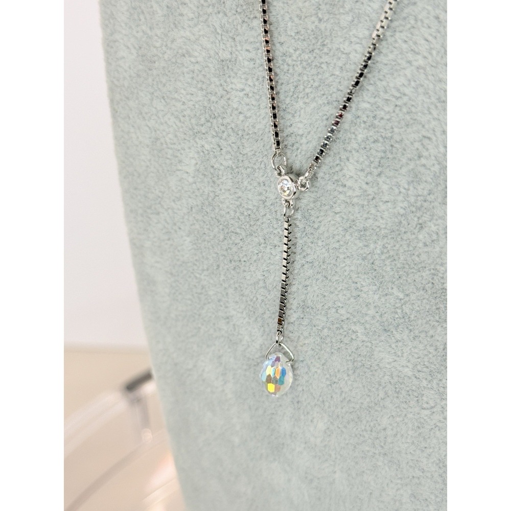 Swarovski Swan Signed Silver Tone AB Crystal Y Teardrop Lariat Necklace - Picture 1 of 16